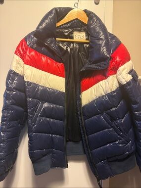 Women’s S13 Retro Navy Red & White Puffer Jacket, Size XL